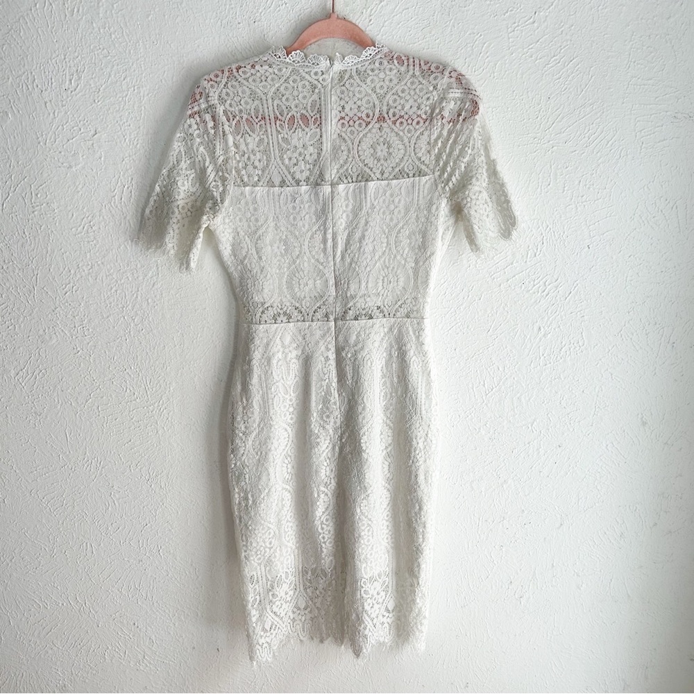 Lulu’s Remarkable White Sheer Lace Short Sleeve Dress Sz Medium Bridal Wedding - Picture 5 of 7